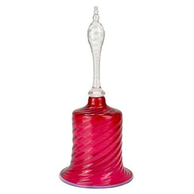 Lot 545 - A Victorian cranberry glass handbell.