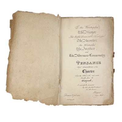 Lot 533 - 'The Charter of Penzance Granted by James the First, 1614'.