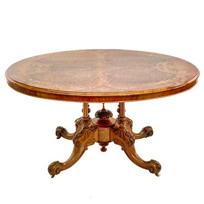 Lot 720 - A Victorian burr walnut oval loo table.