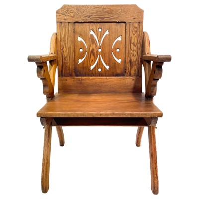 Lot 154 - A late Victorian pitch pine Gothic side chair.