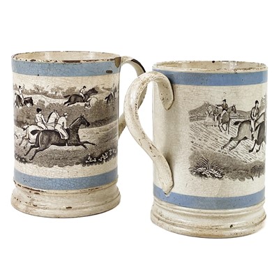 Lot 53 - A pair of Pearlware equestrian Porter mugs.