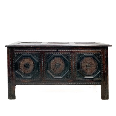 Lot 44 - A 17th century oak coffer.