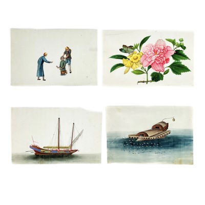 Lot 1288 - Four Chinese rice paper paintings, 19th century.