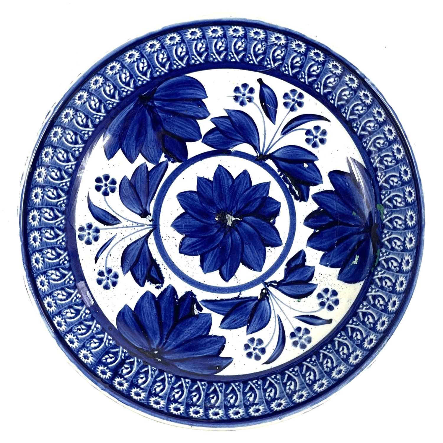 Lot 118 - An English blue sponged and naively painted