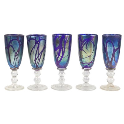 Lot 302 - Five Isle of Wight hand blown glass goblets.