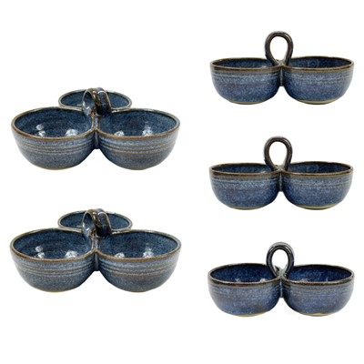 Lot 303 - Five Tim Fowler Boscastle pottery triple and double cruet stands.