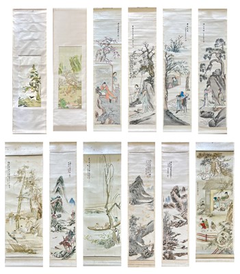 Lot 18 - Twelve Chinese lithograph scrolls, early-mid 20th century.