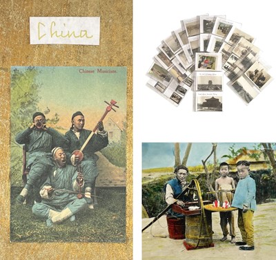 Lot 121 - An album of Chinese photographs, greetings cards and cigarette cards.