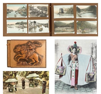 Lot 123 - A leather album of Japanese and Chinese postcards, early 20th century.