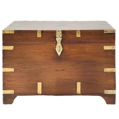 Lot 704 - A brass bound teak campaign style small chest.