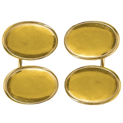 Lot 4 - A pair of 15ct heavy gold oval panel cufflinks.