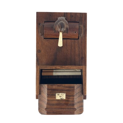 Lot 283 - A Japanese novelty wood cigarette dispenser, 20th century.
