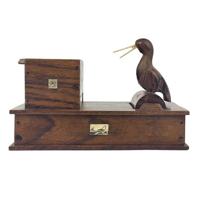 Lot 283 - A Japanese novelty wood cigarette dispenser, 20th century.