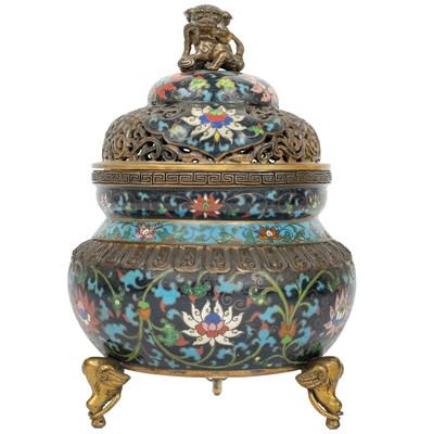 Lot 108 - A Chinese cloisonne tripod censer and cover, 18th/19th century.