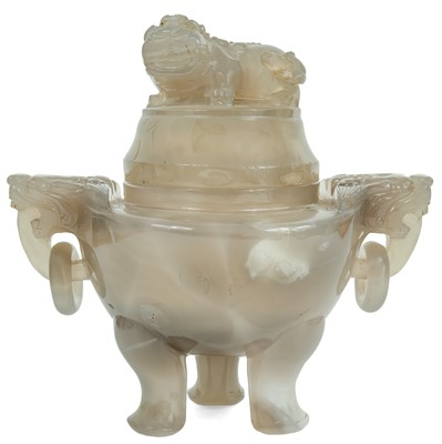 Lot 109 - A Chinese agate tripod censer, 19th century.