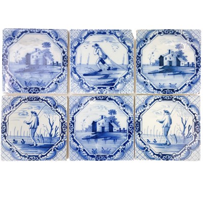 Lot 487 - A group of six Dutch Delft blue and white tiles.