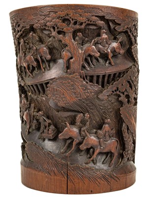 Lot 111 - A Chinese carved bamboo brush pot, 19th century.