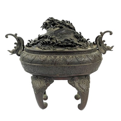 Lot 365 - A large Chinese bronze censer and cover, character marks to base.