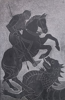 Lot 75 - A large Delabole St George and The Dragon slate plaque