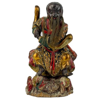 Lot 119 - A Chinese carved giltwood and painted figure of Fa Zhu Gong, 19th century.