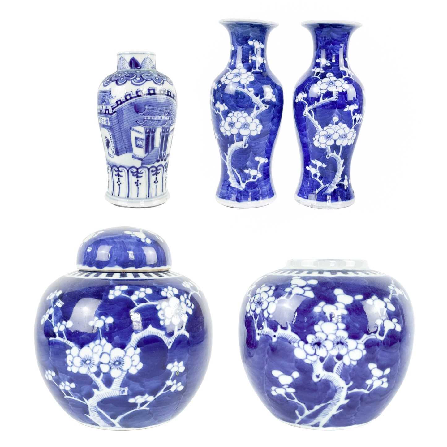 Lot 153 - Two Chinese porcelain prunus pattern vases, late 19th century.