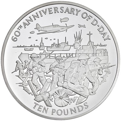 Lot 32 - 60th Anniversary of D-Day Landings 5 oz silver proof Guernsey £10 coin