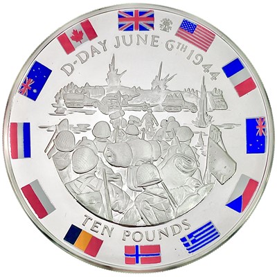 Lot 35 - Sterling Silver 5oz proof Gibraltar 2004 £10 D-Day commemoration coin