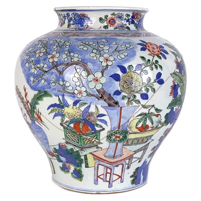 Lot 130 - A Chinese porcelain wucai enamelled and painted vase, 18th century.