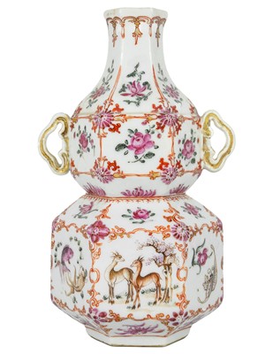 Lot 131 - A Chinese famille rose porcelain double gourd vase, circa 1760.