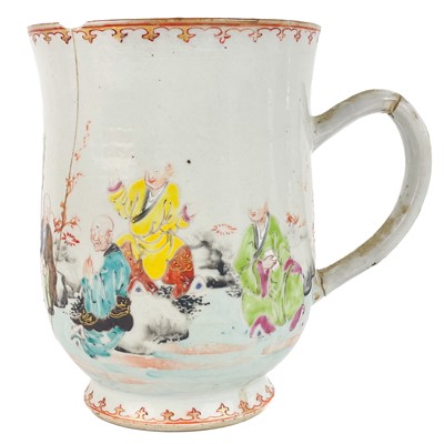 Lot 132 - A Chinese famille rose porcelain tankard, 18th century.