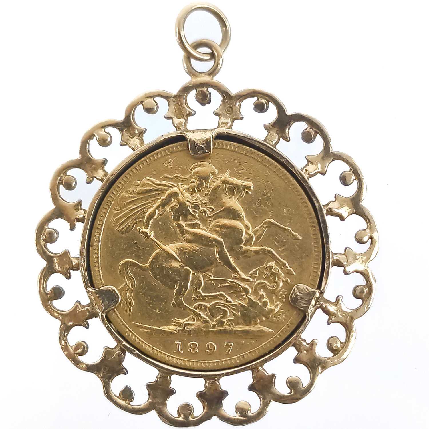 9ct Gold Full Sovereign Diamond Greek Key Frame Pendant – Mr Money Jewellery