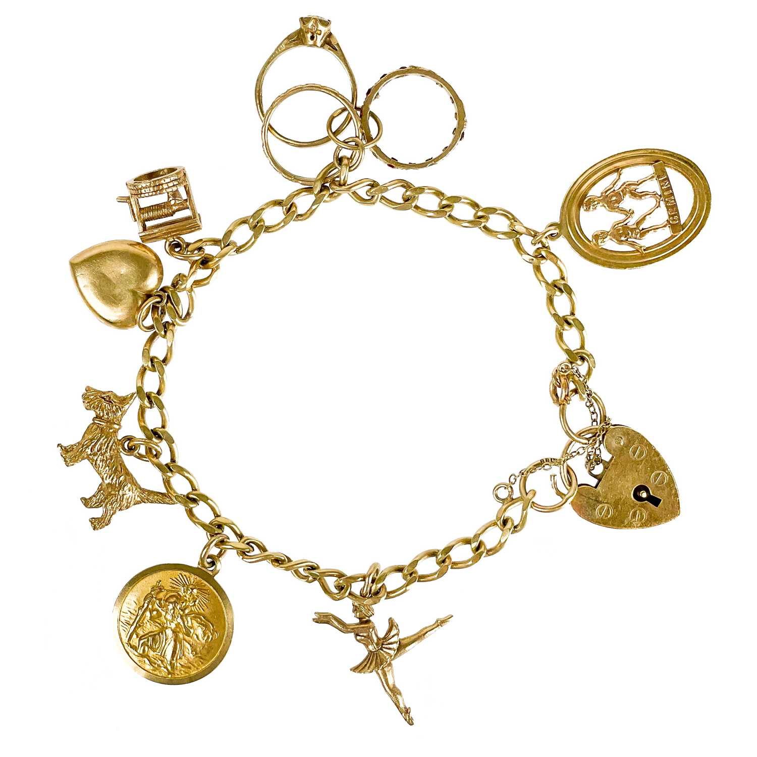 Lot 56 - A 9ct gold charm bracelet.