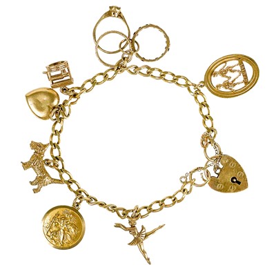 Lot 56 - A 9ct gold charm bracelet.