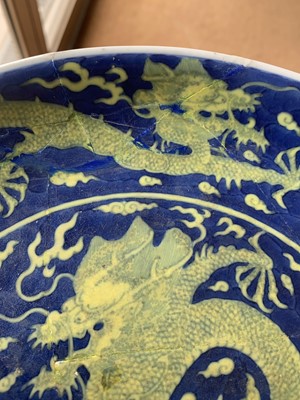 Lot 120 - A Chinese porcelain dragon dish, Qianlong mark and period.