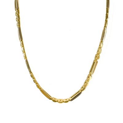 Lot 62 - A modern 18ct gold rectangular and brick link articulated collar necklace.