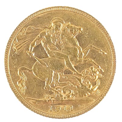 Lot 80 - A George V 1911 full sovereign gold coin.