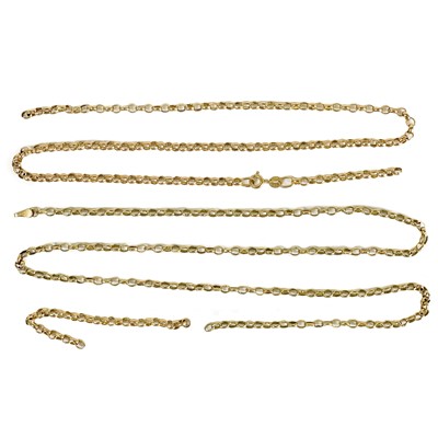 Lot 87 - Two broken 9ct belcher link necklaces.