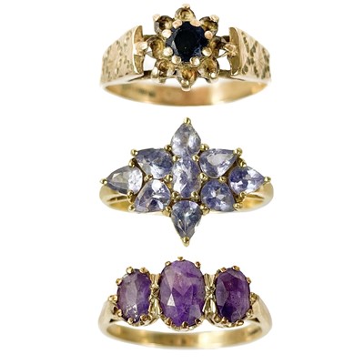 Lot 88 - Three 9ct gem set rings.