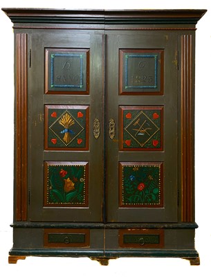 Lot 153 - A Continental pine painted wardrobe.