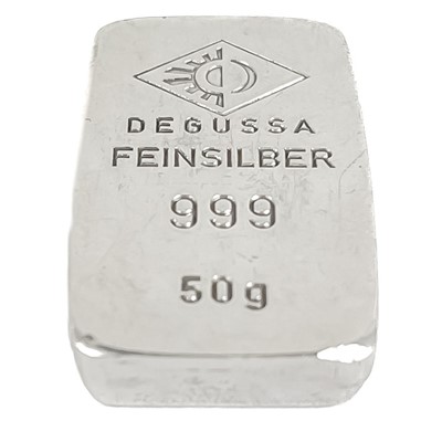 Lot 57 - A Degussa fine silver 50g ingot.