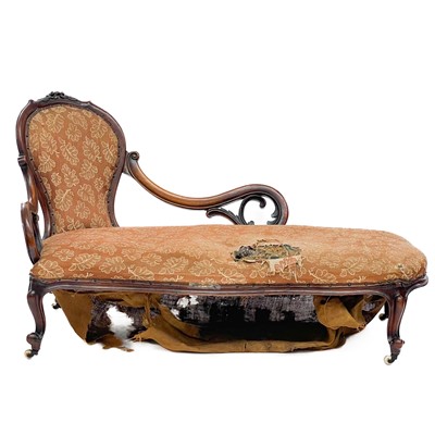 Lot 614 - A mid 19th century walnut chaise longue.