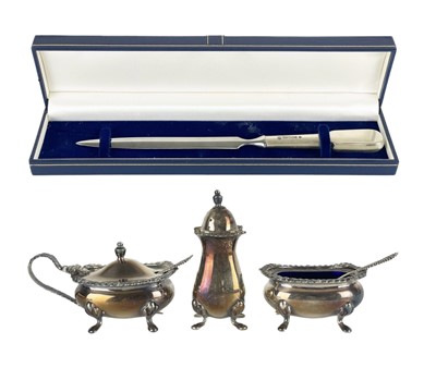 Lot 62 - A silver cruet set by maker FH.