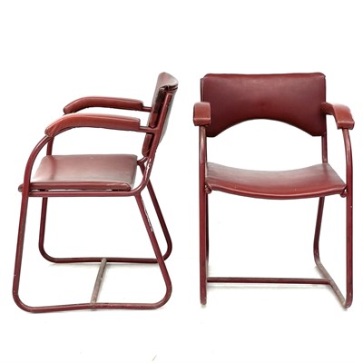 Lot 616 - A pair of mid century steel tube frame armchairs.