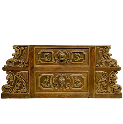 Lot 81 - A French carved oak and gilt painted panel.