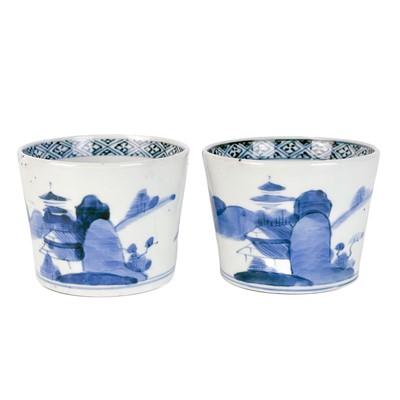 Lot 231 - A pair of Japanese blue and white soba-choko cups, Edo period.