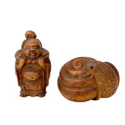 Lot 347 - Two Japanese carved wood netsukes, early 20th century.