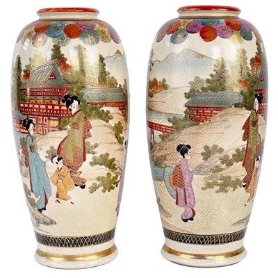 Lot 235 - A pair of Japanese satsuma vases, Meiji period.