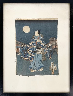 Lot 346 - Three Japanese woodblock prints on silk