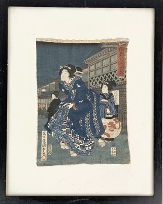 Lot 346 - Three Japanese woodblock prints on silk