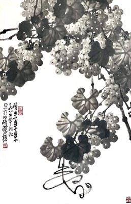 Lot 341 - A Chinese ink painting of a grape vine, signed Su Bao Zhen.